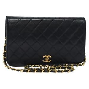 CHANEL Matelasse Chain Shoulder Bag Lamb Skin Navy Gold CC Auth 134020